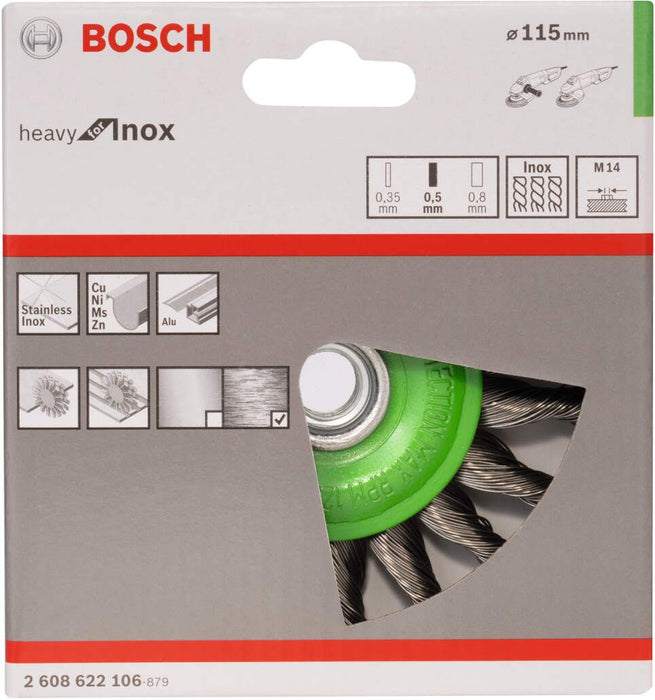 Bosch pločasta četka, nerđajuća 115 mm, 0,5 mm, M14 - 2608622106 Pločasta četka BOSCH BOSCH-2608622106 Madras doo Beograd