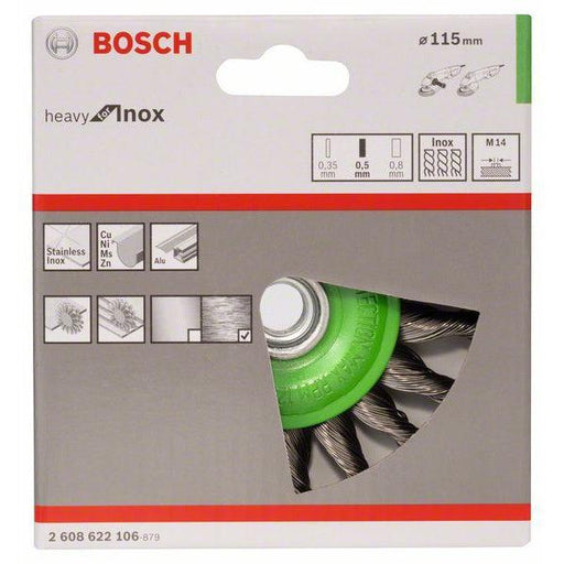 Bosch pločasta četka, nerđajuća 115 mm, 0,5 mm, M14 - 2608622106 Pločasta četka BOSCH BOSCH-2608622106 Madras doo Beograd