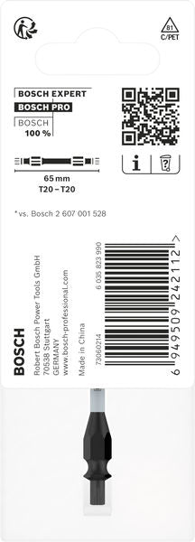 BOSCH PRO dvostrani Impact nastavak sa Pick and Click indeksom, T20, 65 mm - Umetak uvrtača PRO T20 Impact (2608522540) Madras doo Beograd Madras doo Beograd