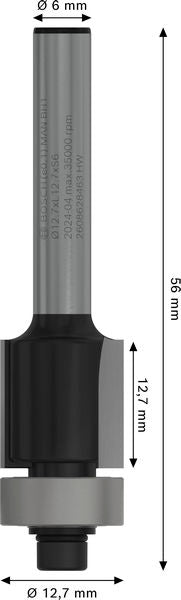 BOSCH PRO glodalo za glodanje u ravni sa ležajevima na dnu, Ø 12,7×L 12,7, prihvat 6 mm - Glodalo za ivice 6x12,7x56 (2608628463) Madras doo Beograd Madras doo Beograd