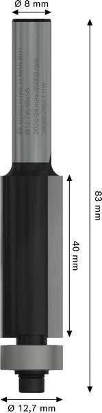 BOSCH PRO glodalo za glodanje u ravni sa ležajevima na dnu, Ø 12,7×L 40, prihvat 8 mm - Glodala za glod.uz površi Flush Trim Bit (2608629674) Madras doo Beograd Madras doo Beograd