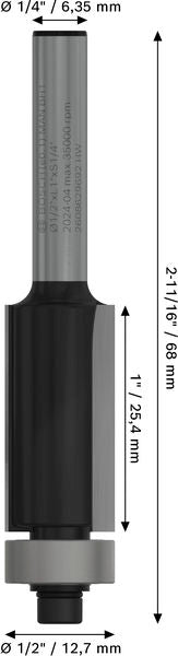 BOSCH PRO glodalo za glodanje u ravni sa ležajevima na dnu, Ø 1/2×L 1", prihvat 1/4" - Glodala za glod.uz površi Flush Trim Bit (2608629692) Madras doo Beograd Madras doo Beograd