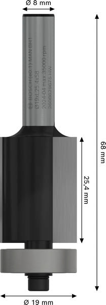 BOSCH PRO glodalo za glodanje u ravni sa ležajevima na dnu, Ø 19×L 25,4, prihvat 8 mm - Glodala za glod.uz površi Flush Trim Bit (2608629675) Madras doo Beograd Madras doo Beograd