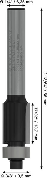 BOSCH PRO glodalo za glodanje u ravni sa ležajevima na dnu, Ø 3/8"×L 17/22", prihvat 1/4" - Glodala za glod.uz površi 6,35x9,5x56 (2608628636) Madras doo Beograd Madras doo Beograd