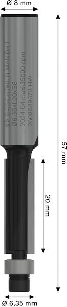 BOSCH PRO glodalo za glodanje u ravni sa ležajevima na dnu, Ø 6,35×L 20, prihvat 8 mm - Glodala za glod.uz površi Flush Trim Bit (2608629673) Madras doo Beograd Madras doo Beograd
