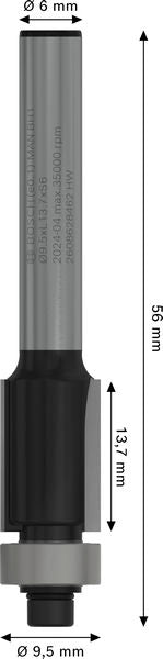 BOSCH PRO glodalo za glodanje u ravni sa ležajevima na dnu, Ø 9,5×L 13,7, prihvat 6 mm - Glodalo za ivice 6x9,5x56 (2608628462) Madras doo Beograd Madras doo Beograd