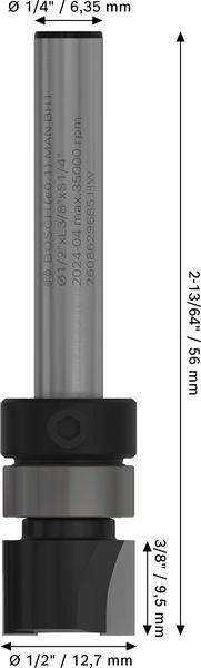 BOSCH PRO glodalo za glodanje u ravni sa ležajevima na vrhu, Ø 1/2×L 38", prihvat 1/4" - Glodala za glod.uz površi Pattern bit (2608629685) Madras doo Beograd Madras doo Beograd