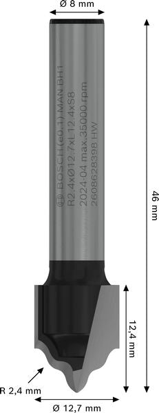 BOSCH PRO glodalo za kanale i useke, R 2,4, prihvat 8 mm - Profilno glodalo 8x12,7x46 (2608628398) Madras doo Beograd Madras doo Beograd
