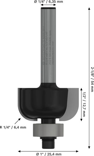 BOSCH PRO glodalo za kanale, R 1/4″, prihvat 1/4″ - Glod.za poluok.kan+vođica 6,35x25,4x54 (2608628420) Madras doo Beograd Madras doo Beograd