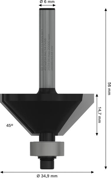 BOSCH PRO glodalo za obaranje ivica, 45°, prihvat 6 mm - Glodalo za ivice 6x34,9x56 (2608628448) Madras doo Beograd Madras doo Beograd