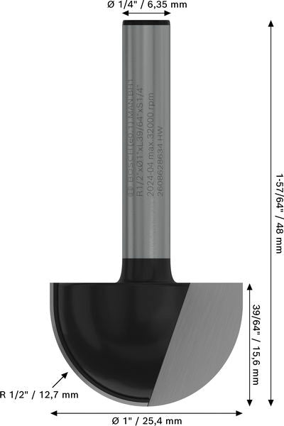 BOSCH PRO glodalo za poluokrugle kanale, R 1/2″, prihvat 1/4″ - Glod.za poluok.kan+vođica 6,35x25,4x49 (2608628634) Madras doo Beograd Madras doo Beograd
