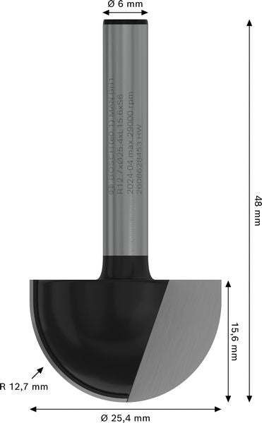 BOSCH PRO glodalo za poluokrugle kanale, R 12,7, prihvat 6 mm - Glod.za poluok.kan+vođica 6x25,4x49 (2608628453) Madras doo Beograd Madras doo Beograd