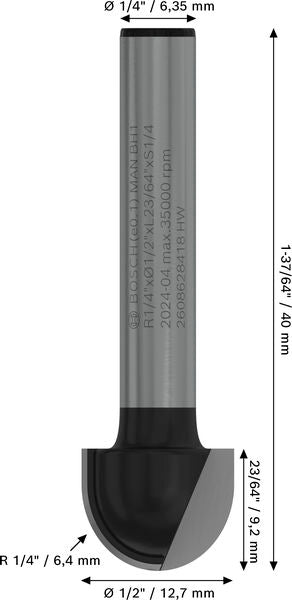 BOSCH PRO glodalo za poluokrugle kanale, R 1/4″, prihvat 1/4″ - Glod.za poluok.kan+vođica 6,35x12,7x40 (2608628418) Madras doo Beograd Madras doo Beograd