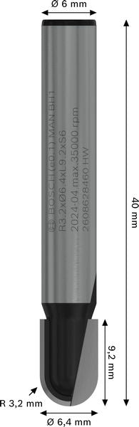 BOSCH PRO glodalo za poluokrugle kanale, R 3,2, prihvat 6 mm - Glod.za poluok.kan+vođica 6x6,35x40 (2608628460) Madras doo Beograd Madras doo Beograd