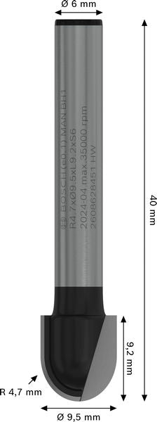 BOSCH PRO glodalo za poluokrugle kanale, R 4,7, prihvat 6 mm - Glod.za poluok.kan+vođica 6x9,5 (2608628451) Madras doo Beograd Madras doo Beograd