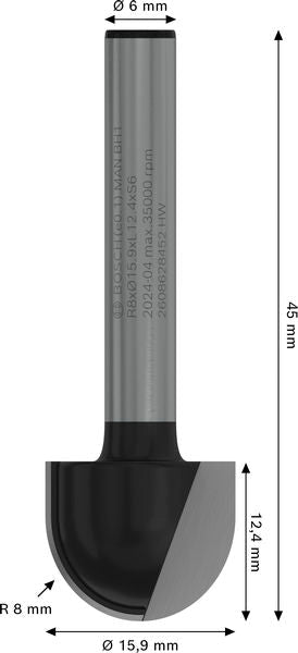 BOSCH PRO glodalo za poluokrugle kanale, R 8, prihvat 6 mm - Glod.za poluok.kan+vođica 6x15,9x45 (2608628452) Madras doo Beograd Madras doo Beograd