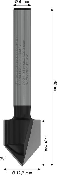 BOSCH PRO glodalo za V-kanale, 90°×Ø 12,7, prihvat 6 mm - V-glodalo za žljebove 6x12,7x45 (2608628447) Madras doo Beograd Madras doo Beograd