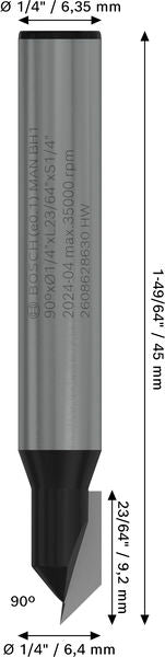 BOSCH PRO glodalo za V-kanale, 90°×Ø 1/4", prihvat 1/4" - V-glodalo za žljebove 6,35x6,3x45 (2608628630) Madras doo Beograd Madras doo Beograd