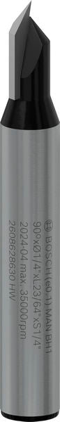 BOSCH PRO glodalo za V-kanale, 90°×Ø 1/4", prihvat 1/4" - V-glodalo za žljebove 6,35x6,3x45 (2608628630) Madras doo Beograd Madras doo Beograd