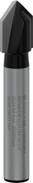 BOSCH PRO glodalo za V-kanale, 90°×Ø 3/8″, prihvat 1/4″ - V-glodalo za žljebove 6,35x9,5x45 (2608628631) Madras doo Beograd Madras doo Beograd