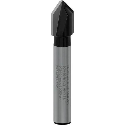 BOSCH PRO glodalo za V-kanale, 90°×Ø 3/8″, prihvat 1/4″ - V-glodalo za žljebove 6,35x9,5x45 (2608628631) Madras doo Beograd Madras doo Beograd
