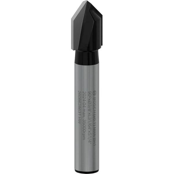 BOSCH PRO glodalo za V-kanale, 90°×Ø 3/8″, prihvat 1/4″ - V-glodalo za žljebove 6,35x9,5x45 (2608628631) Madras doo Beograd Madras doo Beograd