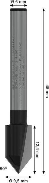 BOSCH PRO glodalo za V-kanale, 90°×Ø 9,5, prihvat 6 mm - V-glodalo za žljebove 6x9,5 (2608628446) Madras doo Beograd Madras doo Beograd