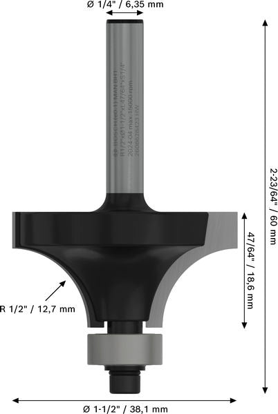 BOSCH PRO glodalo za zaobljavanje, R 1/2", prihvat 1/4" - Glodala za zaobljavanje 6,35x38,1x60 (2608628423) Madras doo Beograd Madras doo Beograd