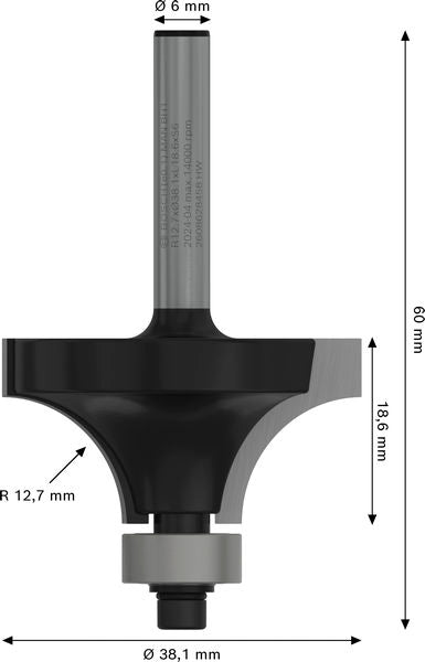 BOSCH PRO glodalo za zaobljavanje, R 12,7, prihvat 6 mm - Glodala za zaobljavanje 6x38,1x60 (2608628458) Madras doo Beograd Madras doo Beograd