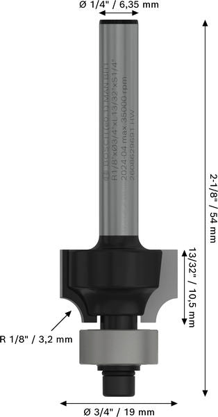 BOSCH PRO glodalo za zaobljavanje, R 1/8", prihvat 1/4" - Glodala za zaobljavanje Roundover (2608629691) Madras doo Beograd Madras doo Beograd