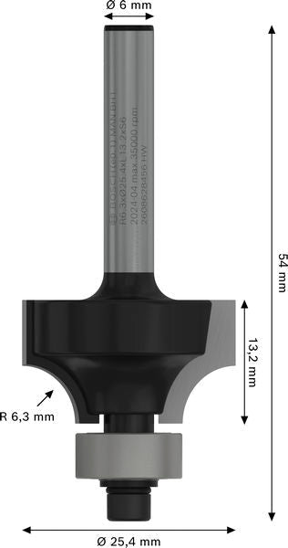 BOSCH PRO glodalo za zaobljavanje, R 6,3, prihvat 6 mm - Profilno glodalo 6x25,4x54 (2608628456) Madras doo Beograd Madras doo Beograd