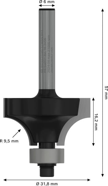 BOSCH PRO glodalo za zaobljavanje, R 9,5, prihvat 6 mm - Profilno glodalo 6x31,8x57 (2608628457) Madras doo Beograd Madras doo Beograd