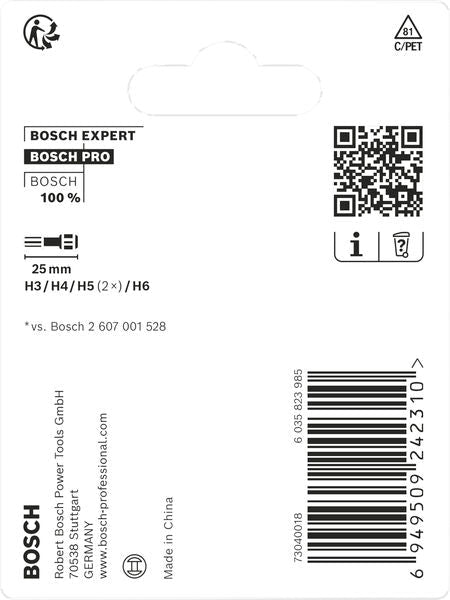 BOSCH PRO H Impact Bits, H3, H4, H5 (×2), H6, 25 mm, 5 kom. - Umetak uvrtača PRO H Impact Set (2608521U59) Madras doo Beograd Madras doo Beograd