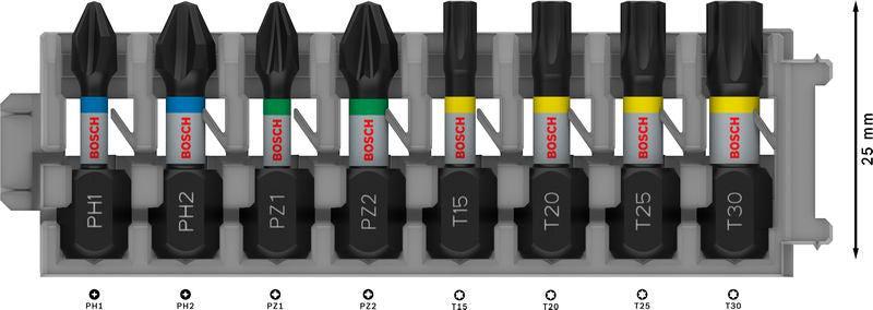 BOSCH PRO Impact set nastavaka za odvrtač, PH1; PH2; PZ1; PZ2; T15; T20; T25; T30, 25 mm, 8 kom. - Komplet umetaka uvrtača PRO Impact Set (2608521U61) Madras doo Beograd Madras doo Beograd
