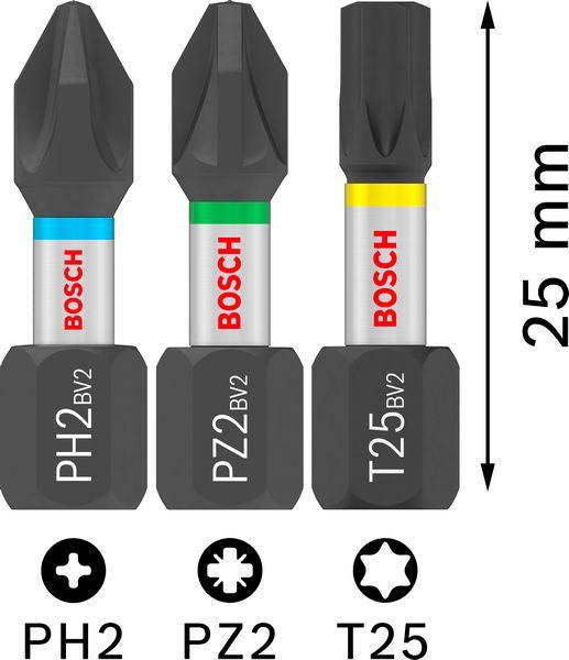 BOSCH PRO Impact set nastavaka za odvrtač, PH2 (×5), PZ2 (×5), T20 (×5), T25 (×5), T30 (×5), 25 mm, sa prozorčićem, 10×25 kom. - Komplet umetaka uvrtača PRO Impact Set (2608521U63) Madras doo Beograd Madras doo Beograd