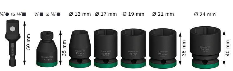 BOSCH PRO Impact set usadnih nastavaka, sa adapterom, 1/2", standardni, 7 kom. - (2608003032) Power Tools BOSCH Madras doo Beograd