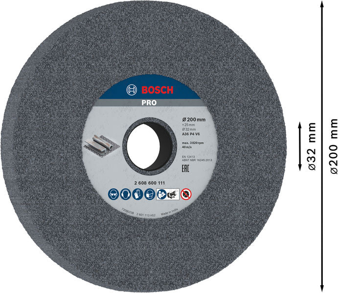 BOSCH PRO Metal brusno tocilo, 200×25×32 mm, G36 - Br.ploča za dvostranu brusilicu200,32,36 (2608600111) Madras doo Beograd Madras doo Beograd