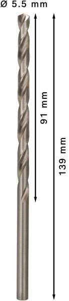 BOSCH PRO Metal HSS-G spiralna burgija velike dužine, 5,5×91×139 mm, 5 kom. - Burgija za metal HSS-G,DIN340 5,5x91x139 (2608596821) Power Tools BOSCH Madras doo Beograd
