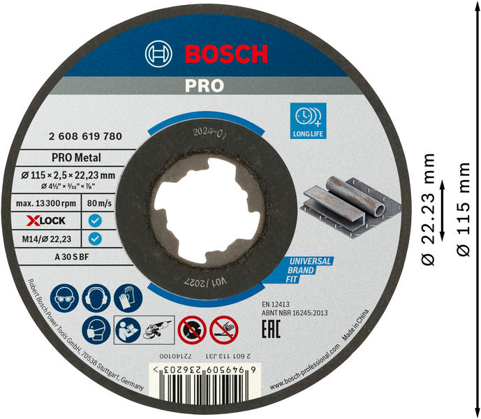 BOSCH PRO Metal lepljena rezna ploča, 115×2,5×22,23 mm, X-Lock, ravna - X-LOCK rez ploča rav 115x2,5 mm SfMetal (2608619780) Madras doo Beograd Madras doo Beograd