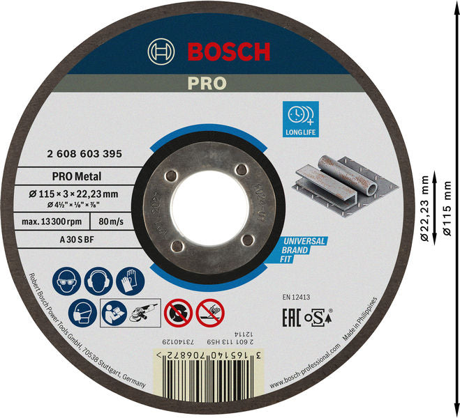 BOSCH PRO Metal lepljena rezna ploča, 115×3×22,23 mm - Br.disk,ExpForMetal115x3x22.23mm,ravna (2608603395) Madras doo Beograd Madras doo Beograd