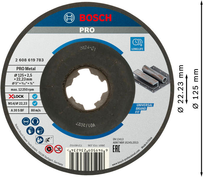 BOSCH PRO Metal lepljena rezna ploča, 125×2,5×22,23 mm, X-Lock, sa uvučenim centrom - X-LOCK rez ploča izv 125x2,5 mm SfMetal (2608619783) Madras doo Beograd Madras doo Beograd