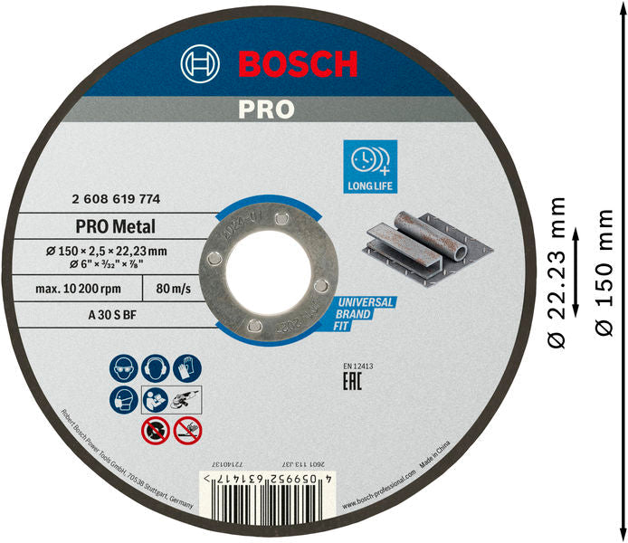 BOSCH PRO Metal lepljena rezna ploča, 150×2,5×22,23 mm - Rezna ploča ravna 150x2,5 mm SfMetal (2608619774) Madras doo Beograd Madras doo Beograd