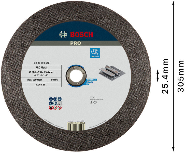 BOSCH PRO Metal lepljena rezna ploča, 300×2,8×25,4 mm - Rezna ploča ravna-metalA 36 R BF,300x2,8 (2608600542) Power Tools BOSCH Madras doo Beograd