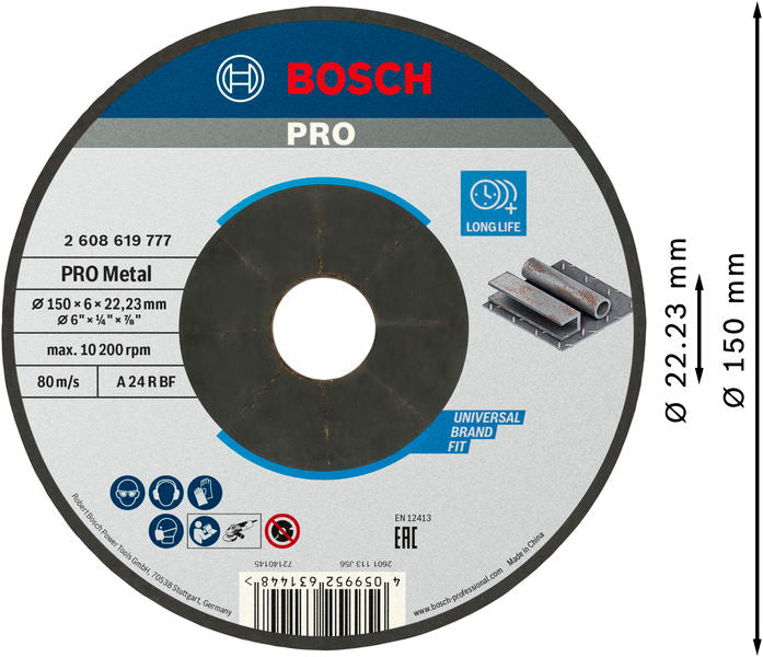 BOSCH PRO Metal lepljeni brusni disk, 150×6×22,23 mm - Brusna ploča izvijena 150x6 mm SfMetal (2608619777) Madras doo Beograd Madras doo Beograd