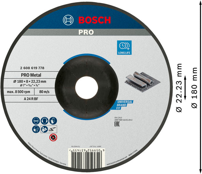 BOSCH PRO Metal lepljeni brusni disk, 180×8×22,23 mm - Brusna ploča izvijena 180x8 mm SfMetal (2608619778) Madras doo Beograd Madras doo Beograd