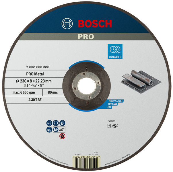 BOSCH PRO Metal lepljeni brusni disk, 230×8×22,23 mm - Brus.ploča ispupčena-metal A30T BF,230x8 (2608600386) Power Tools BOSCH Madras doo Beograd