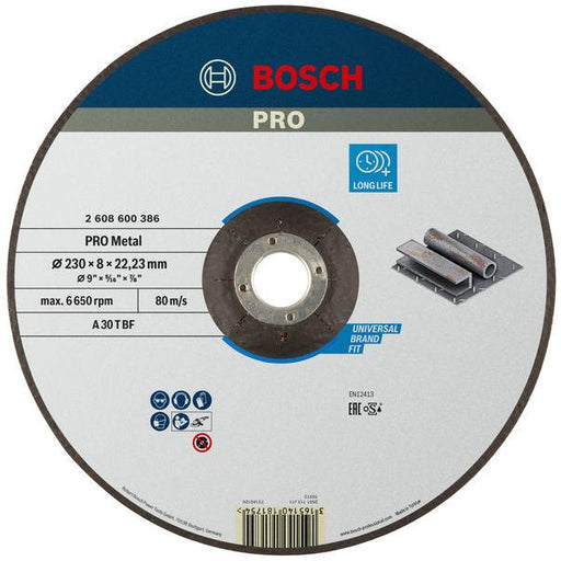 BOSCH PRO Metal lepljeni brusni disk, 230×8×22,23 mm - Brus.ploča ispupčena-metal A30T BF,230x8 (2608600386) Power Tools BOSCH Madras doo Beograd