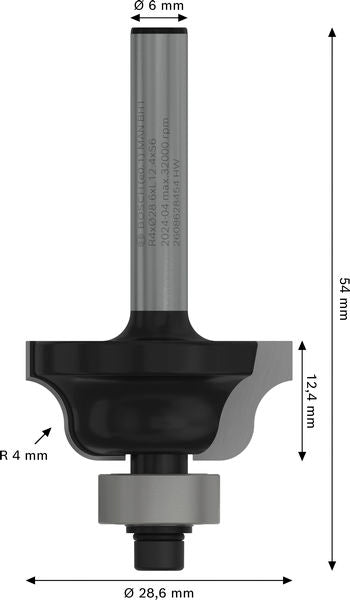 BOSCH PRO nastavak za ukrasno iskošavanje ivica, R 4, prihvat 6 mm - Profilno glodalo 6x28,6x54 (2608628454) Madras doo Beograd Madras doo Beograd