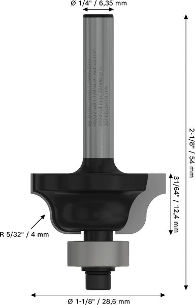 BOSCH PRO nastavak za ukrasno iskošavanje ivica, R 5/32″, prihvat 1/4″ - Profilno glodalo 6,35x28,6x54 (2608628419) Madras doo Beograd Madras doo Beograd