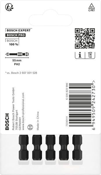 BOSCH PRO Phillips Impact nastavak, PH2, 55 mm, 5 kom. - Umetak uvrtača PRO PH2 Impact (2608522522) Madras doo Beograd Madras doo Beograd